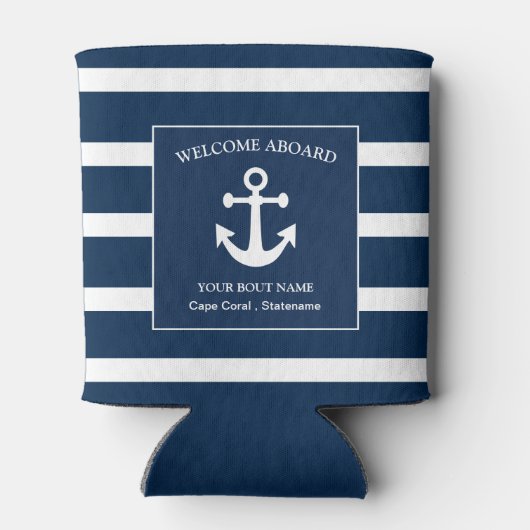 Nautical Navy Blue Welcome Aboard Name Anchor Blikjeskoeler (Achterkant)