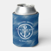 Nautical Navy Blue Welcome Aboard Name Anchor Blikjeskoeler (Blikje Voorkant)