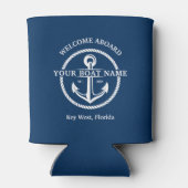 Nautical Navy Blue Welcome Aboard Name Anchor Blikjeskoeler (Achterkant)