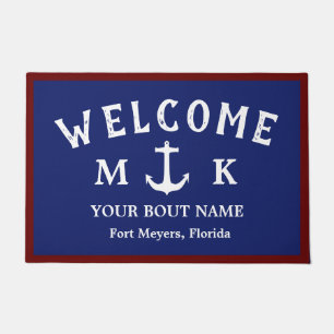 Nautical Navy Blue Welcome Aboard Name Anchor Deurmat