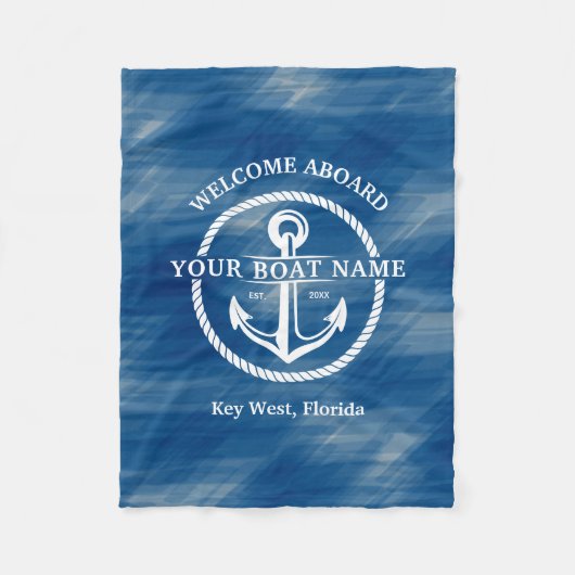 Nautical Navy Blue Welcome Aboard Name Anchor Fleece Deken (Voorkant)