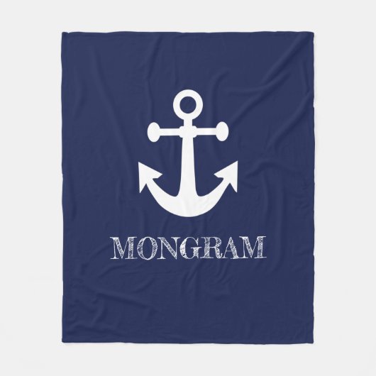 Nautical Navy Blue Welcome Aboard Name Anchor Fleece Deken (Voorkant)