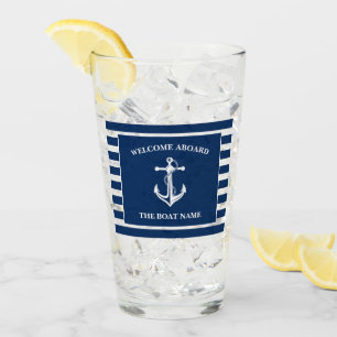 Nautical Navy Blue Welcome Aboard Name Anchor Glas