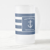 Nautical Navy Blue Welcome Aboard Name Anchor Matglas Bierpul (Voorkant rechts)