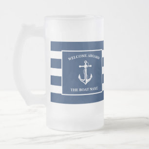 Nautical Navy Blue Welcome Aboard Name Anchor Matglas Bierpul