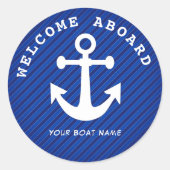 Nautical Navy Blue Welcome Aboard Name Anchor Ronde Sticker (Voorkant)