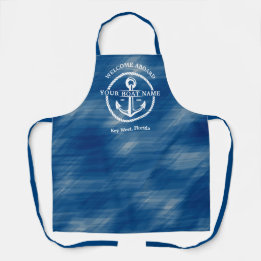 Nautical Navy Blue Welcome Aboard Name Anchor Schort