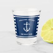 Nautical Navy Blue Welcome Aboard Name Anchor Shot Glas (Voorkant)