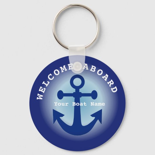Nautical Navy Blue Welcome Aboard Name Anchor Sleutelhanger (Voorkant)