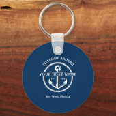 Nautical Navy Blue Welcome Aboard Name Anchor Sleutelhanger (Voorkant)