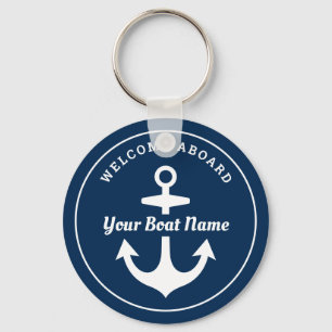 Nautical Navy Blue Welcome Aboard Name Anchor Sleutelhanger