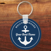 Nautical Navy Blue Welcome Aboard Name Anchor Sleutelhanger (Voorkant)