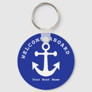 Nautical Navy Blue Welcome Aboard Name Anchor Sleutelhanger