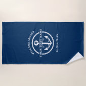 Nautical Navy Blue Welcome Aboard Name Anchor Strandlaken (Voorkant)