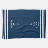 Nautical Navy Blue Welcome Aboard Name Anchor Theedoek (Horizontaal)