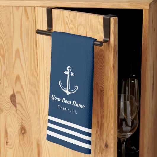 Nautical Navy Blue Welcome Aboard Name Anchor Theedoek (Derde Gevouwen)