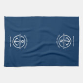 Nautical Navy Blue Welcome Aboard Name Anchor Theedoek (Horizontaal)