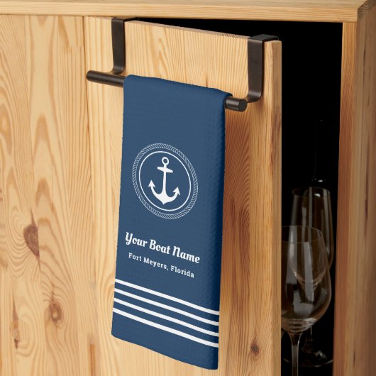 Nautical Navy Blue Welcome Aboard Name Anchor Theedoek (Derde Gevouwen)