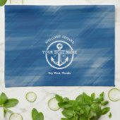 Nautical Navy Blue Welcome Aboard Name Anchor Theedoek (Gevouwen)