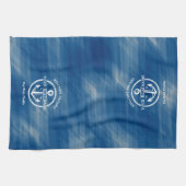 Nautical Navy Blue Welcome Aboard Name Anchor Theedoek (Horizontaal)