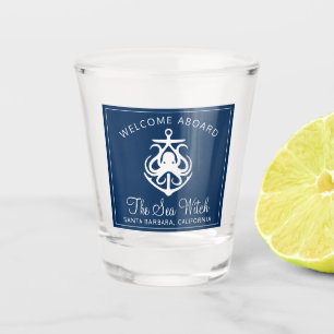 Nautical Navy Blue Welcome Aboard Name Shot G Glas