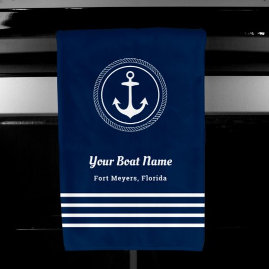 Nautical Navy Blue Welcome Aboard Nom du bateau An