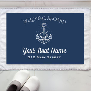 Nautical Navy Blue Welkom aan boord Anker Boot Naa Deurmat