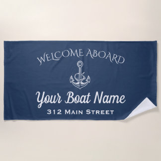 Nautical Navy Blue Welkom aan boord Anker Boot Naa Strandlaken