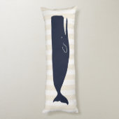 Nautical Navy Blue Whale & Stripes Lichaamskussen (Achterkant (Verticaal))