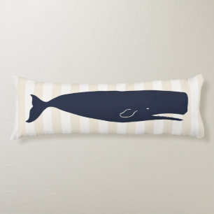 Nautical Navy Blue Whale & Stripes Lichaamskussen
