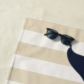 Nautical Navy Blue Whale & Stripes met naam Strandlaken (In situ)