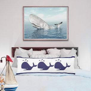 Nautical Navy Blue Whale White kustwoon Lumb Lichaamskussen