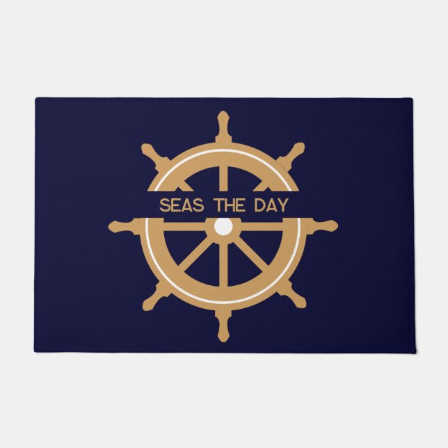 Nautical Navy Blue Wheel Custom Name Deurmat (Voorkant)
