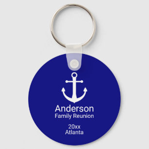 Nautical Navy Blue & White Anchor Family Reunion Sleutelhanger