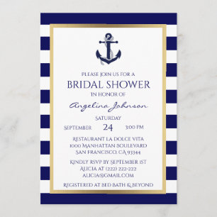 Nautical Navy Blue/White Bridal Shower Invitations Kaart