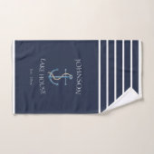 Nautical Navy Blue White Coastal Family Name (Serviette à main)
