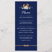 🦀 Nautical Navy Blue & White Coastal Wedding Menu (Voorkant)