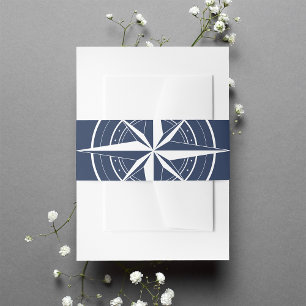 Nautical Navy Blue & White Compass Wedding Uitnodigingen Wikkel