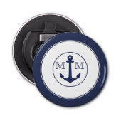 Nautical Navy Blue White Crab Anchor Monogram Button Flesopener (Voorkant)