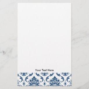 Nautical Navy Blue White Damask Pattern Briefpapier