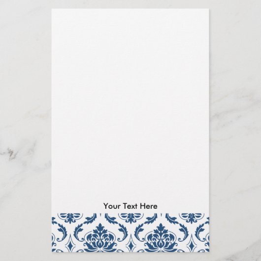 Nautical Navy Blue White Damask Pattern Briefpapier (Voorkant)