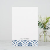 Nautical Navy Blue White Damask Pattern Briefpapier (Staand voorkant)