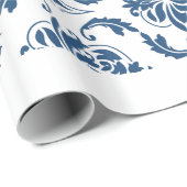 Nautical Navy Blue White  Damask Pattern Cadeaupapier (Rol Hoek)