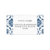 Nautical Navy Blue White  Damask Pattern Etiket (Voorkant)