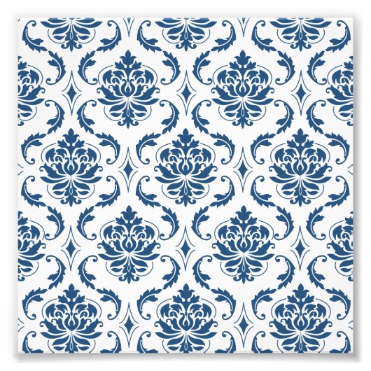 Nautical Navy Blue White  Damask Pattern Foto Afdruk (Voorkant)