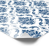 Nautical Navy Blue White  Damask Pattern Foto Afdruk (Hoek)