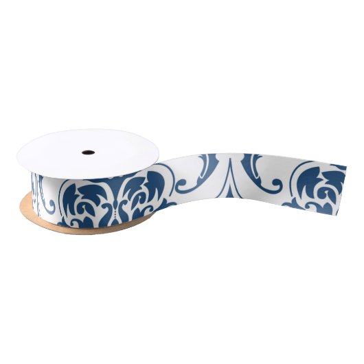 Nautical Navy Blue White  Damask Pattern Lint (Spoel)