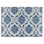 Nautical Navy Blue White  Damask Pattern Snijplank (Voorkant)