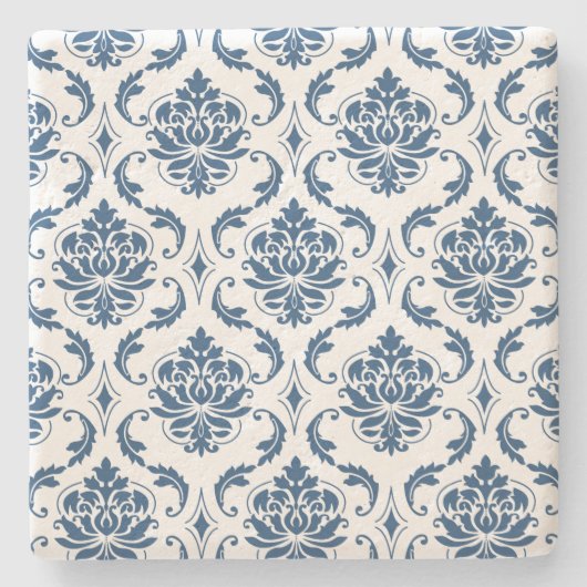 Nautical Navy Blue White Damask Pattern Stenen Onderzetter (Voorkant)