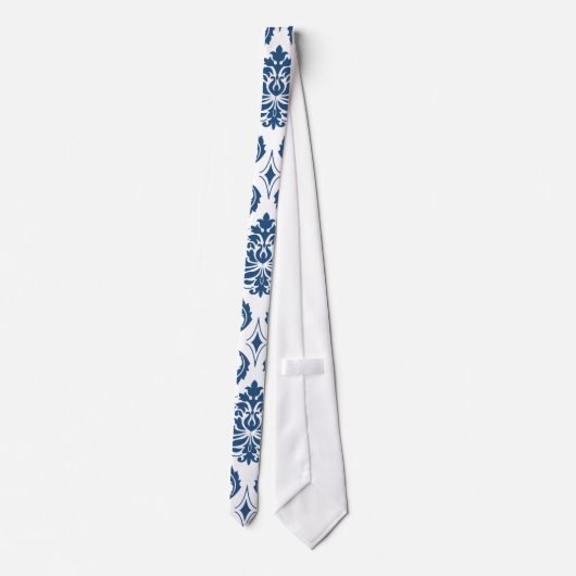 Nautical Navy Blue White  Damask Pattern Stropdas (Achterkant)